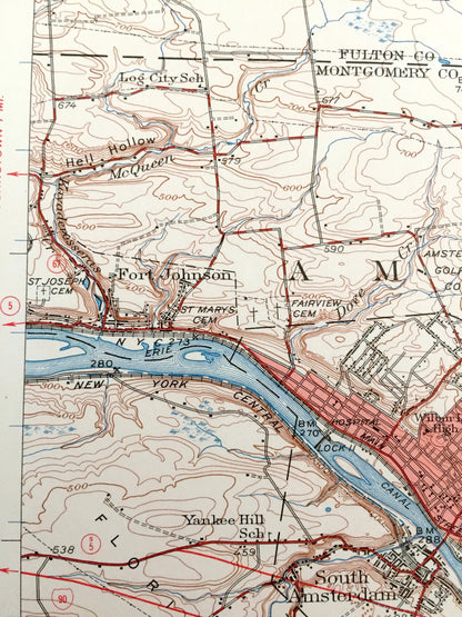 Antique Amsterdam, New York 1947 US Geological Survey Topographic Map – Adirondacks, Schenectady, Fulton, Montgomery, Saratoga County, NY