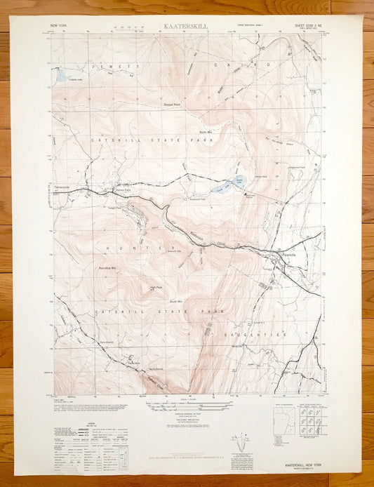 Antique Kaaterskill, New York 1946 US Geological Survey Topographic Map – Greene County, Cairo, Saugerties, Tannersville Hunter Catskills NY