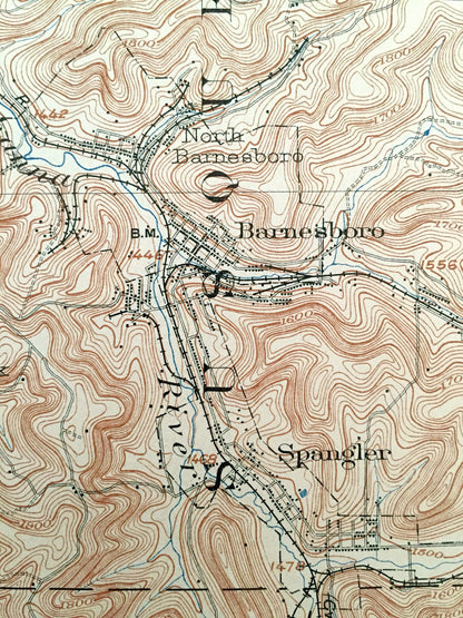 Antique Barnesboro, Pennsylvania 1904 US Geological Survey Topographic Map – Cambria County, Montgomery, Grant, Susquehanna, Carroll, Green
