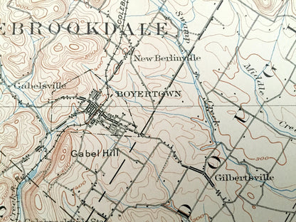 Antique Boyertown, Pennsylvania 1902 US Geological Survey Topographic Map – Berks County, Rockland, Limerick, Hereford, Pottstown, Amity, PA