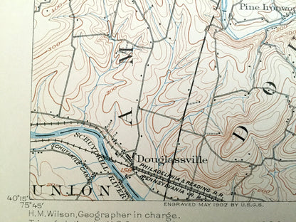 Antique Boyertown, Pennsylvania 1902 US Geological Survey Topographic Map – Berks County, Rockland, Limerick, Hereford, Pottstown, Amity, PA