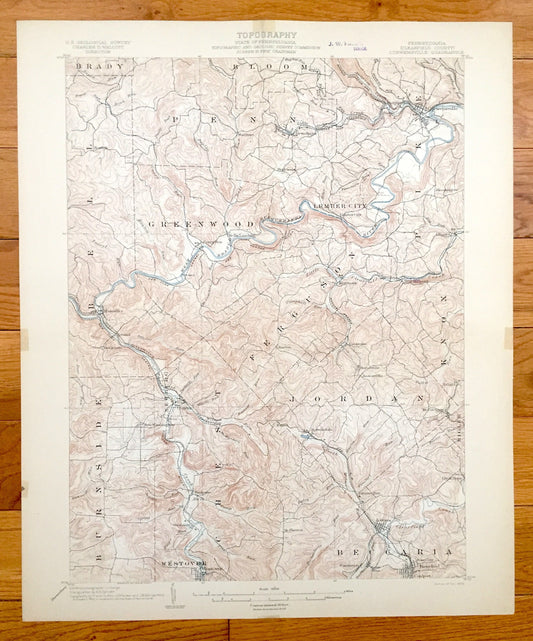 Antique Curwensville, Pennsylvania 1903 US Geological Survey Topographic Map – Clearfield County, Penn, Greenwood, Knox, Burnside, Ferguson