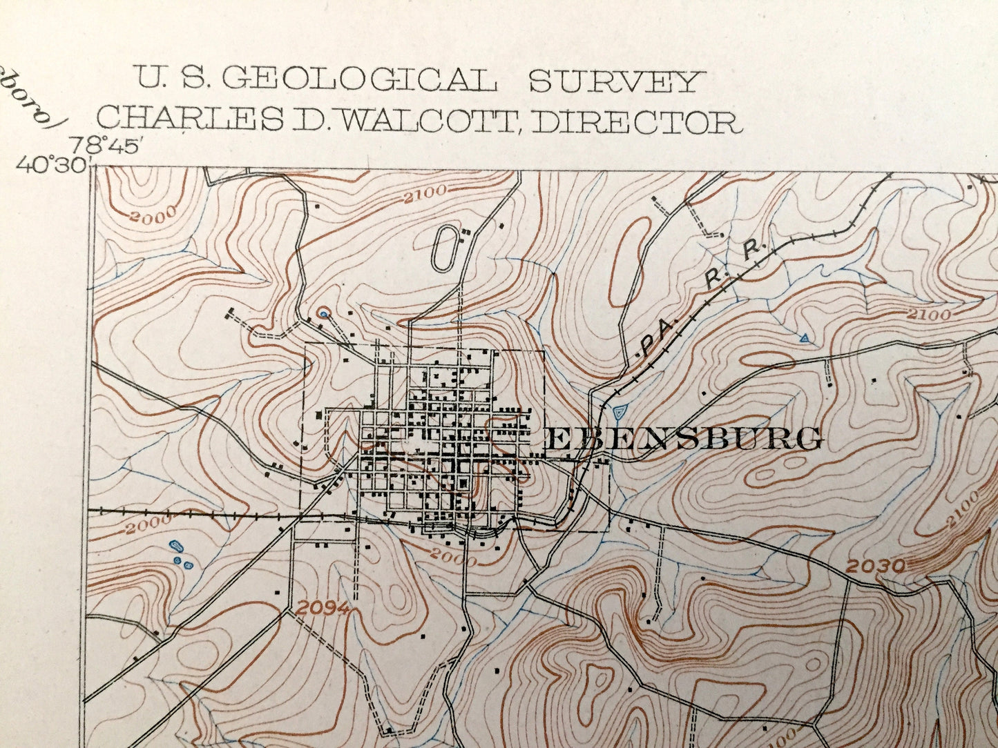 Antique Ebensburg, Pennsylvania 1904 US Geological Survey Topographic Map – Cambria County, Allegheny, Logan, Portage, Munster Summerhill PA