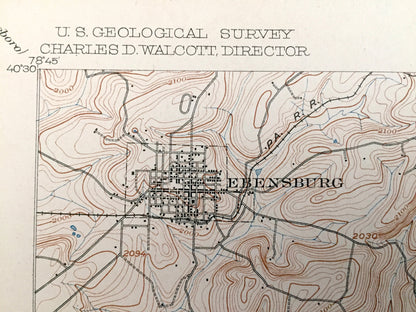 Antique Ebensburg, Pennsylvania 1904 US Geological Survey Topographic Map – Cambria County, Allegheny, Logan, Portage, Munster Summerhill PA