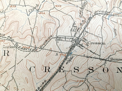 Antique Ebensburg, Pennsylvania 1904 US Geological Survey Topographic Map – Cambria County, Allegheny, Logan, Portage, Munster Summerhill PA