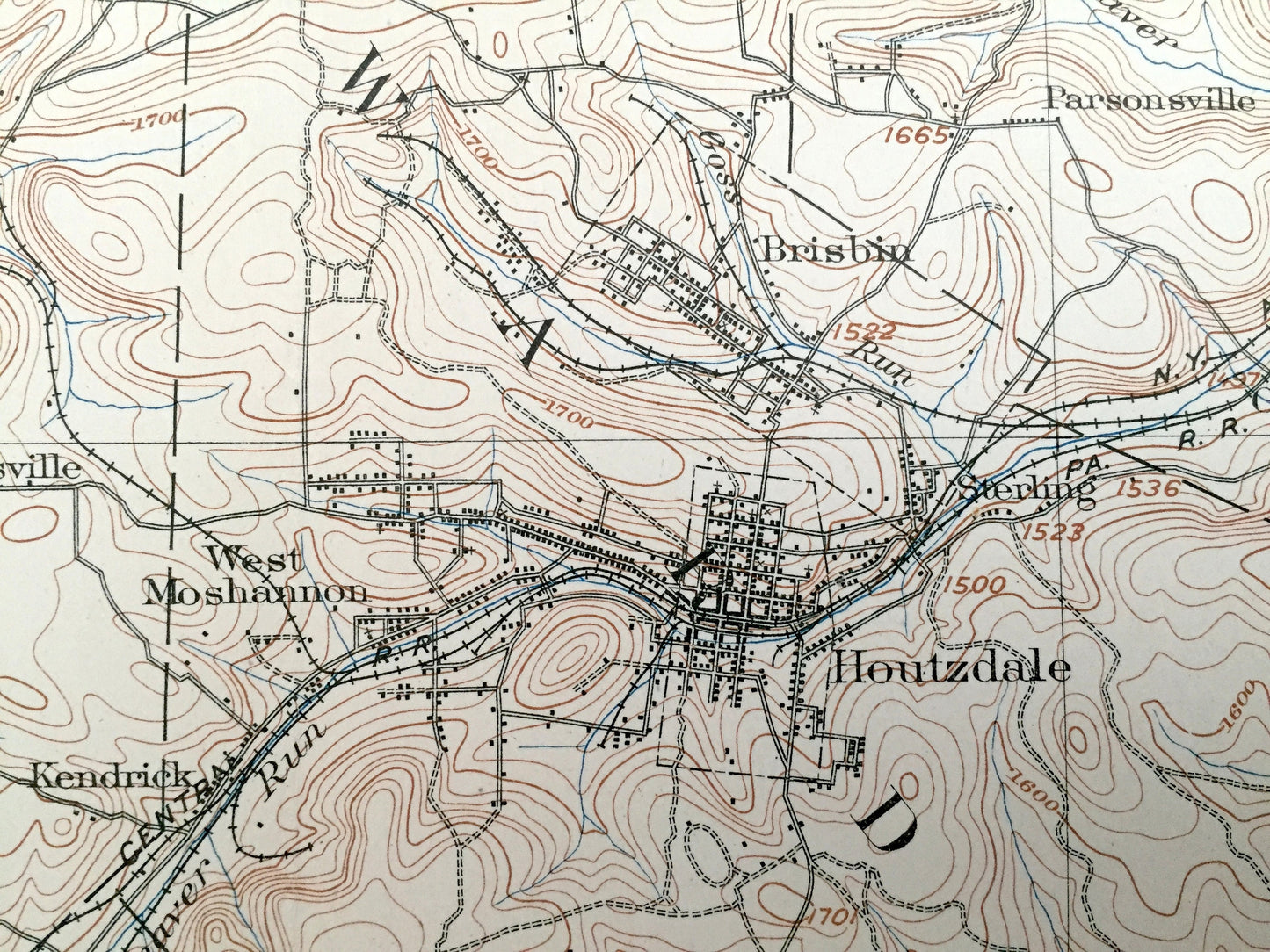 Antique Houtzdale, Pennsylvania 1905 US Geological Survey Topographic Map – Clearfield County, Pike, Bradford, Graham, Madera, Decatur, Knox