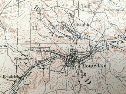 Antique Houtzdale, Pennsylvania 1905 US Geological Survey Topographic Map – Clearfield County, Pike, Bradford, Graham, Madera, Decatur, Knox