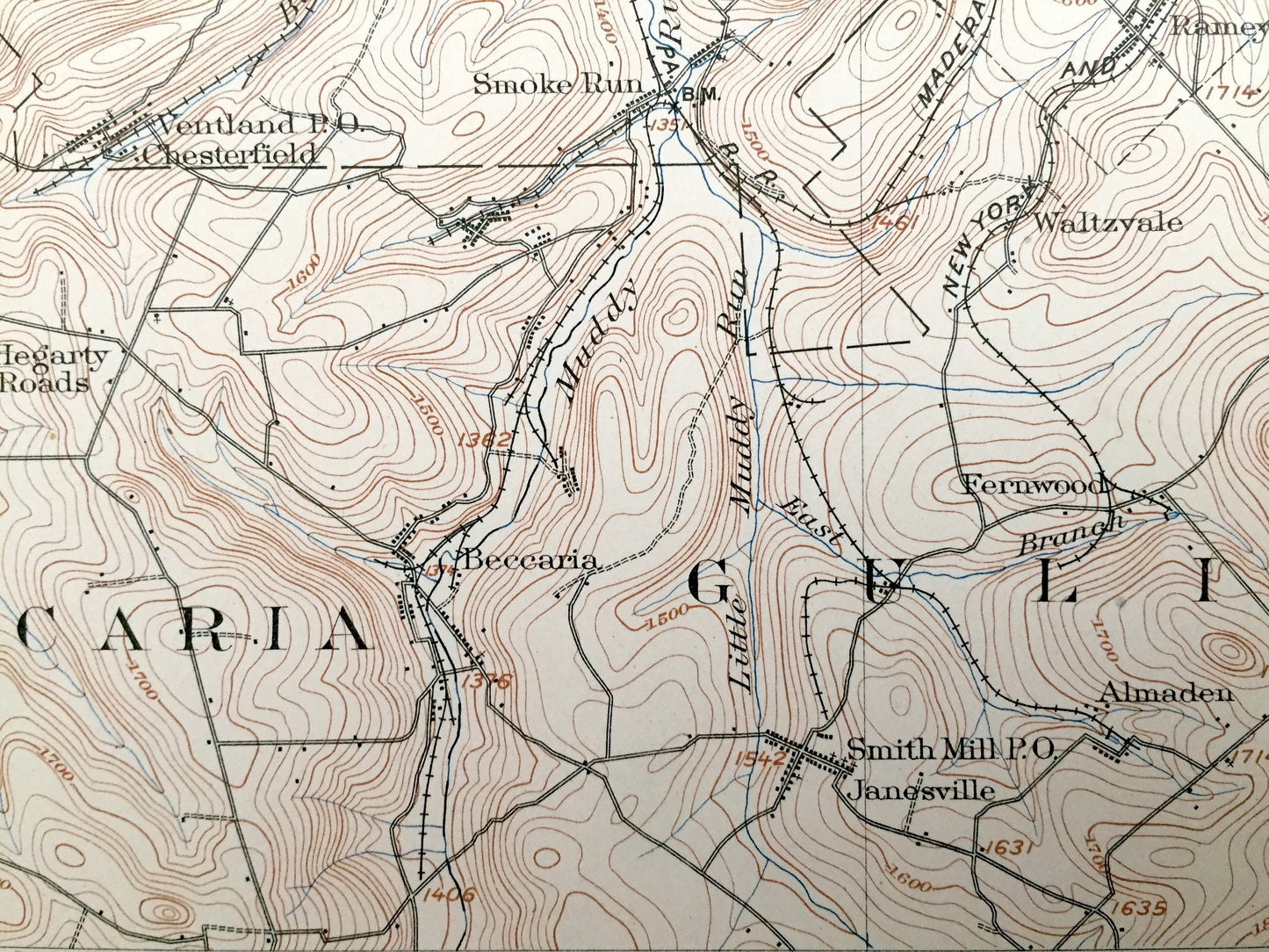 Antique Houtzdale, Pennsylvania 1905 US Geological Survey Topographic Map – Clearfield County, Pike, Bradford, Graham, Madera, Decatur, Knox