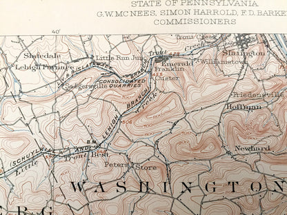Antique Slatington, Pennsylvania 1902 US Geological Survey Topographic Map – Lehigh County, Heidelberg, Whitehall, Salisbury, Lowhill, Allen
