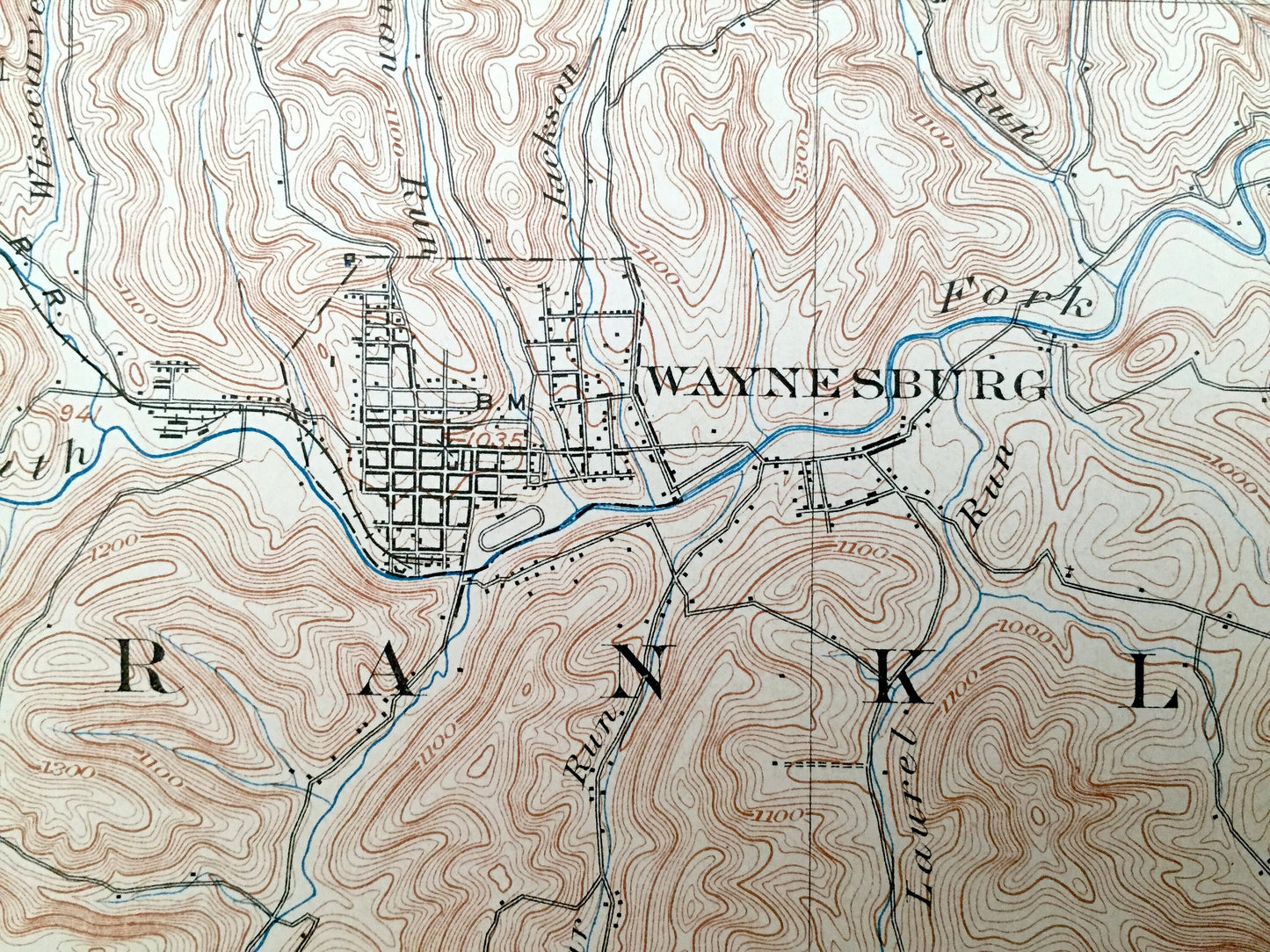 Antique Waynesburg, Pennsylvania 1904 US Geological Survey Topographic Map – Greene County, Morris, Luzerne, Dunkard, Clarksville, Jefferson