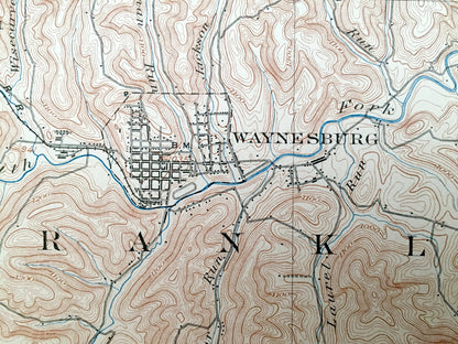 Antique Waynesburg, Pennsylvania 1904 US Geological Survey Topographic Map – Greene County, Morris, Luzerne, Dunkard, Clarksville, Jefferson