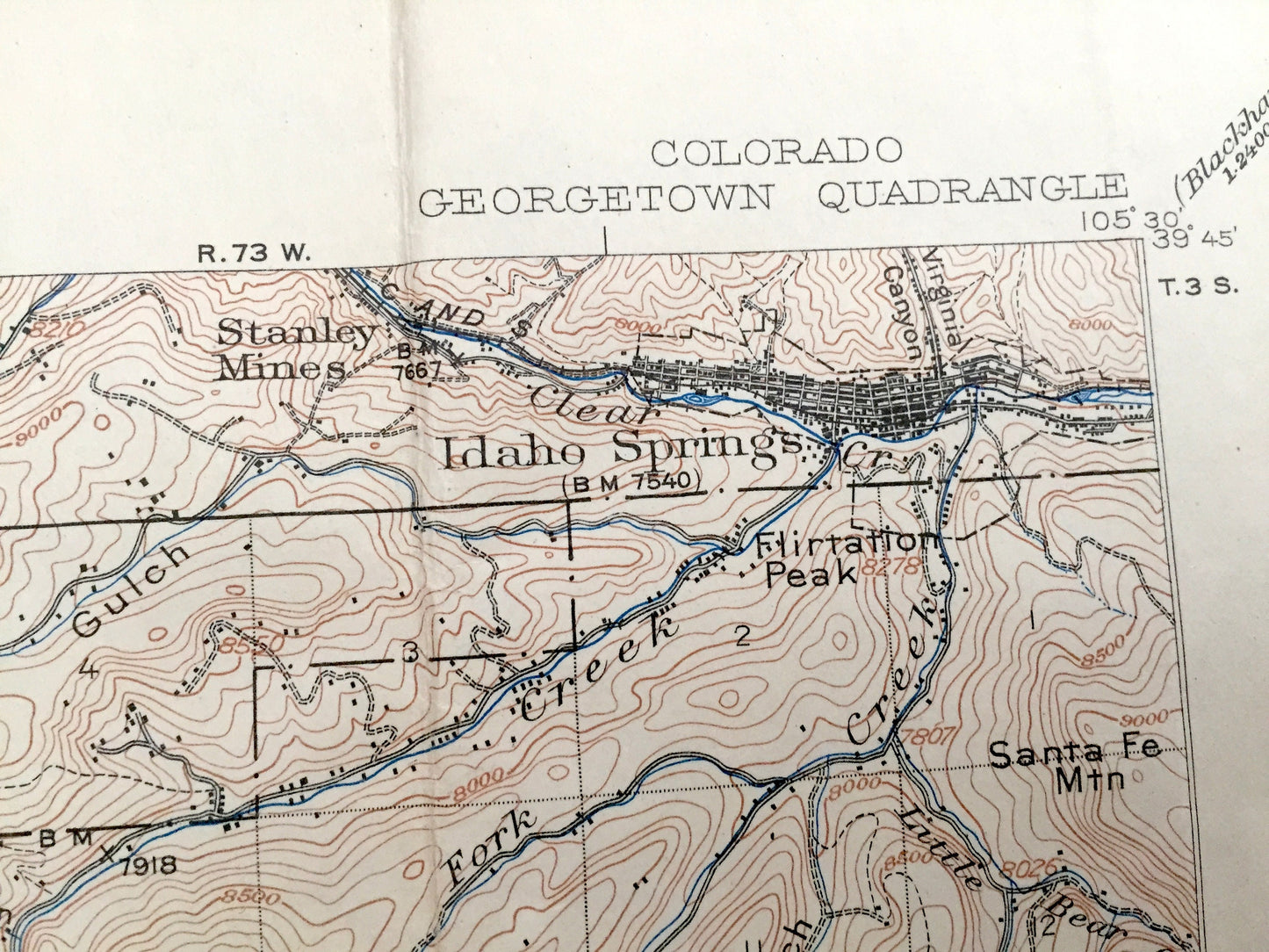 Antique Georgetown, Colorado 1905 US Geological Survey Topographic Map – Silver Plume Idaho Springs Freeland Arapaho Pike National Forest CO