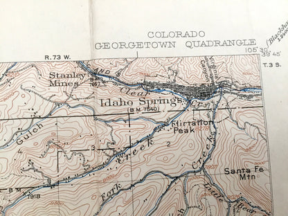Antique Georgetown, Colorado 1905 US Geological Survey Topographic Map – Silver Plume Idaho Springs Freeland Arapaho Pike National Forest CO