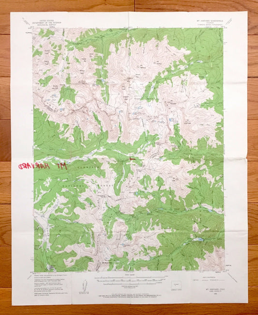 Antique Mt Harvard, Colorado 1955 US Geological Survey Topographic Map – Chaffee, Gunnison County, San Isabel National Forest Tincup Yale CO