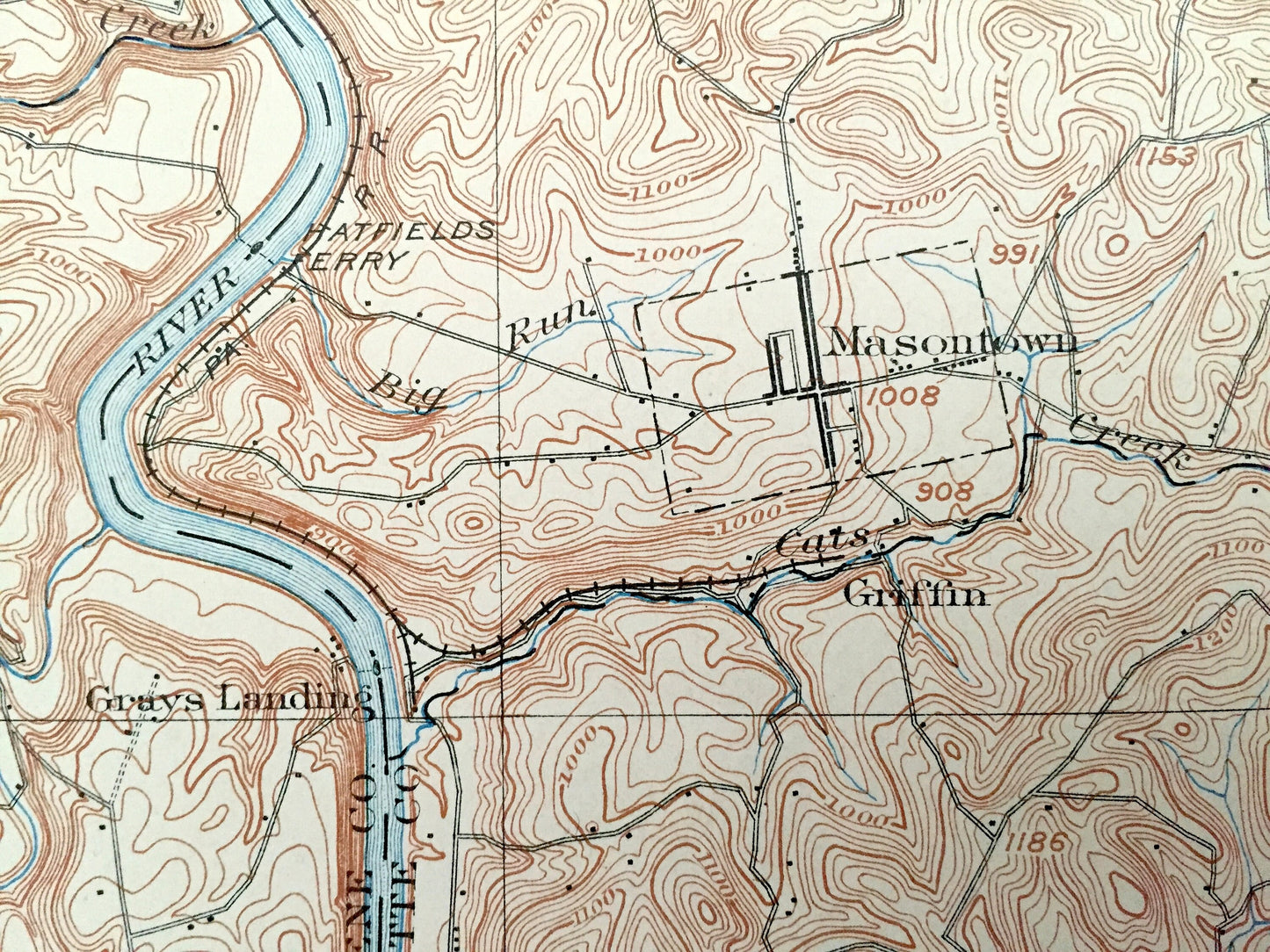 Antique Masontown, Pennsylvania 1903 US Geological Survey Topographic Map – Fayette County, Luzerne, Redstone, Springhill, Dunkard, Franklin