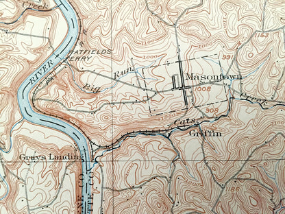 Antique Masontown, Pennsylvania 1903 US Geological Survey Topographic Map – Fayette County, Luzerne, Redstone, Springhill, Dunkard, Franklin
