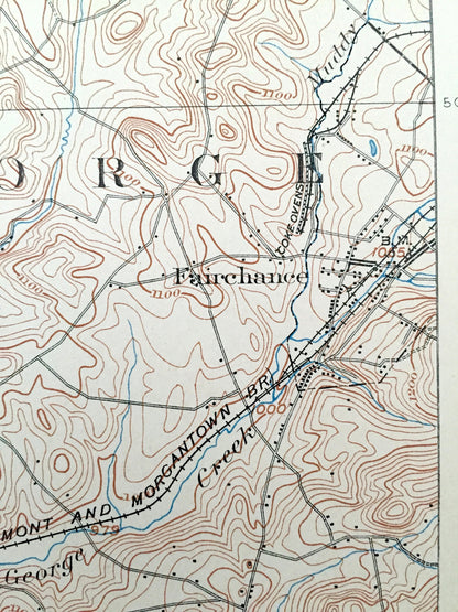 Antique Masontown, Pennsylvania 1903 US Geological Survey Topographic Map – Fayette County, Luzerne, Redstone, Springhill, Dunkard, Franklin