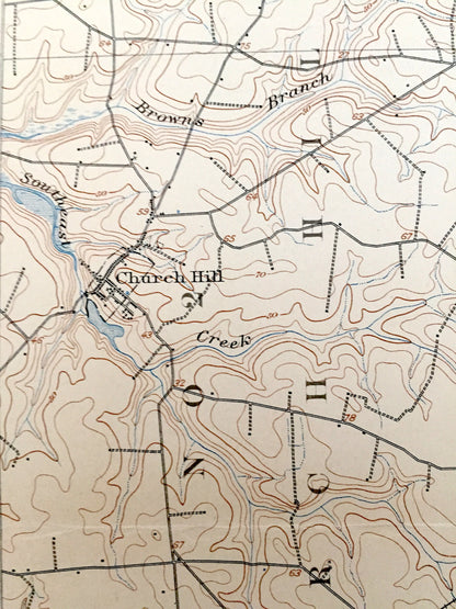 Antique Barclay, Maryland 1905 US Geological Survey Topographic Map – Caroline, Queen Anne County, Dixon, Crumpton, Henderson Church Hill MD