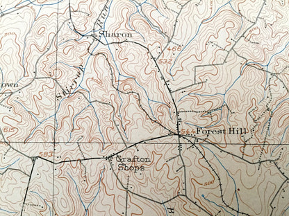 Antique Bel Air, Maryland & Pennsylvania 1901 US Geological Survey Topographic Map– Harford County, Abingdon, Marshall, Dublin, Peach Bottom