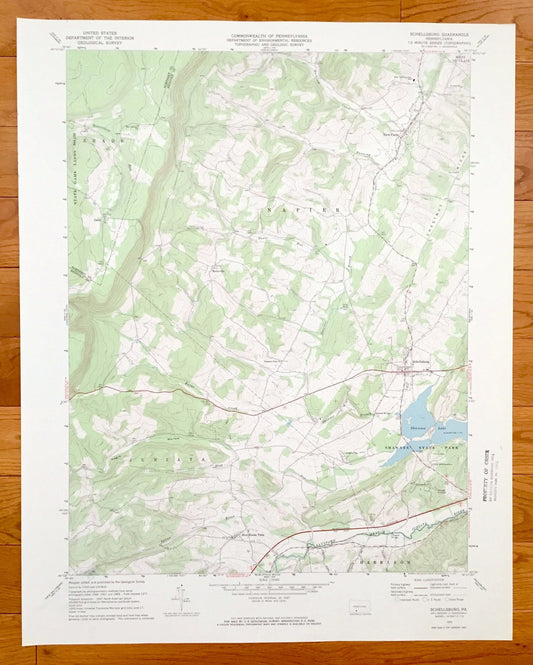 Antique Schellsburg, Pennsylvania 1971 US Geological Survey Topographic Map – Bedford County, Somerset County, Napier, Juniata, Harrison