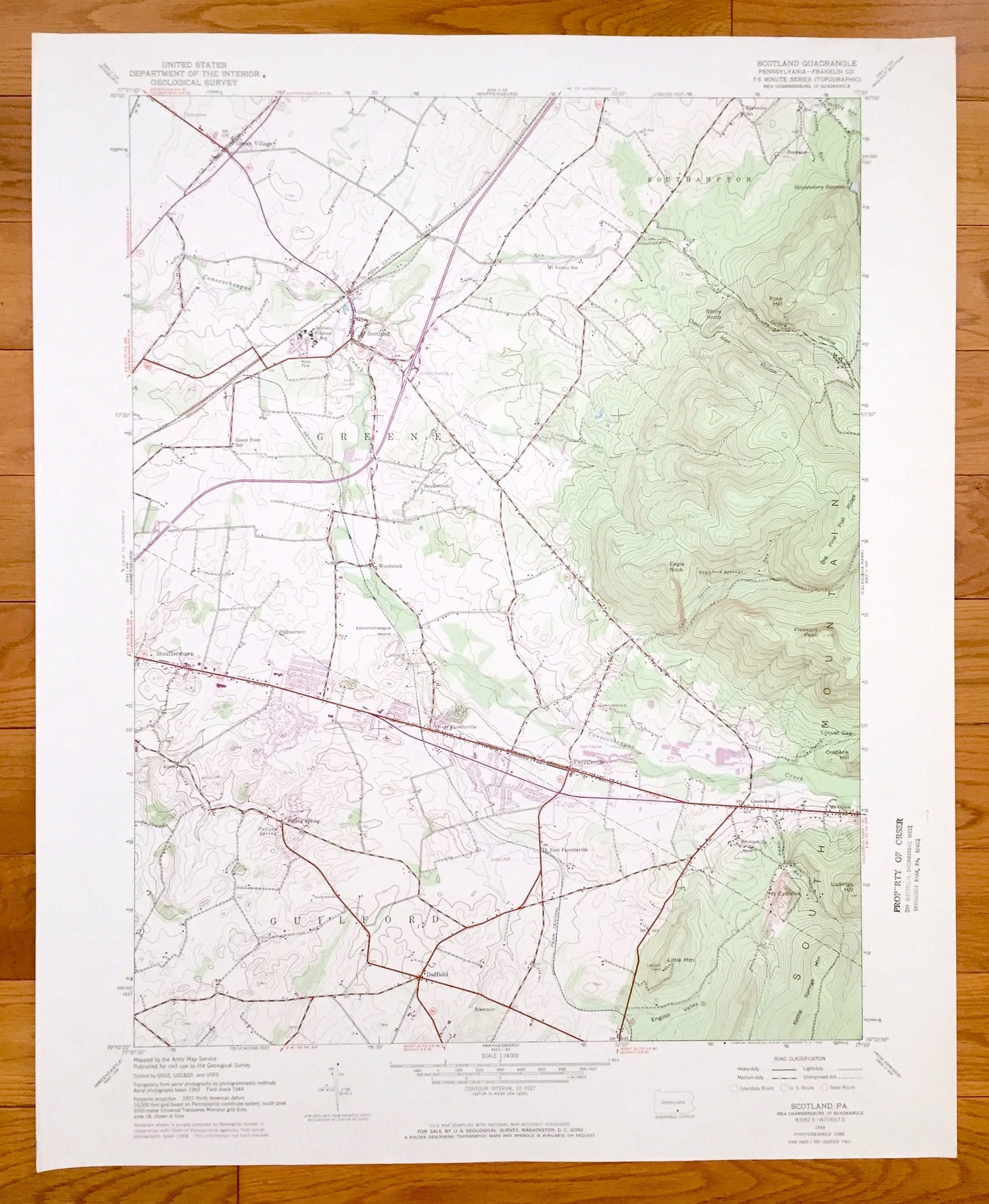 Antique Scotland, Pennsylvania 1944 US Geological Survey Topographic Map – Franklin County, Southampton, Greene, Guilford, Green Village