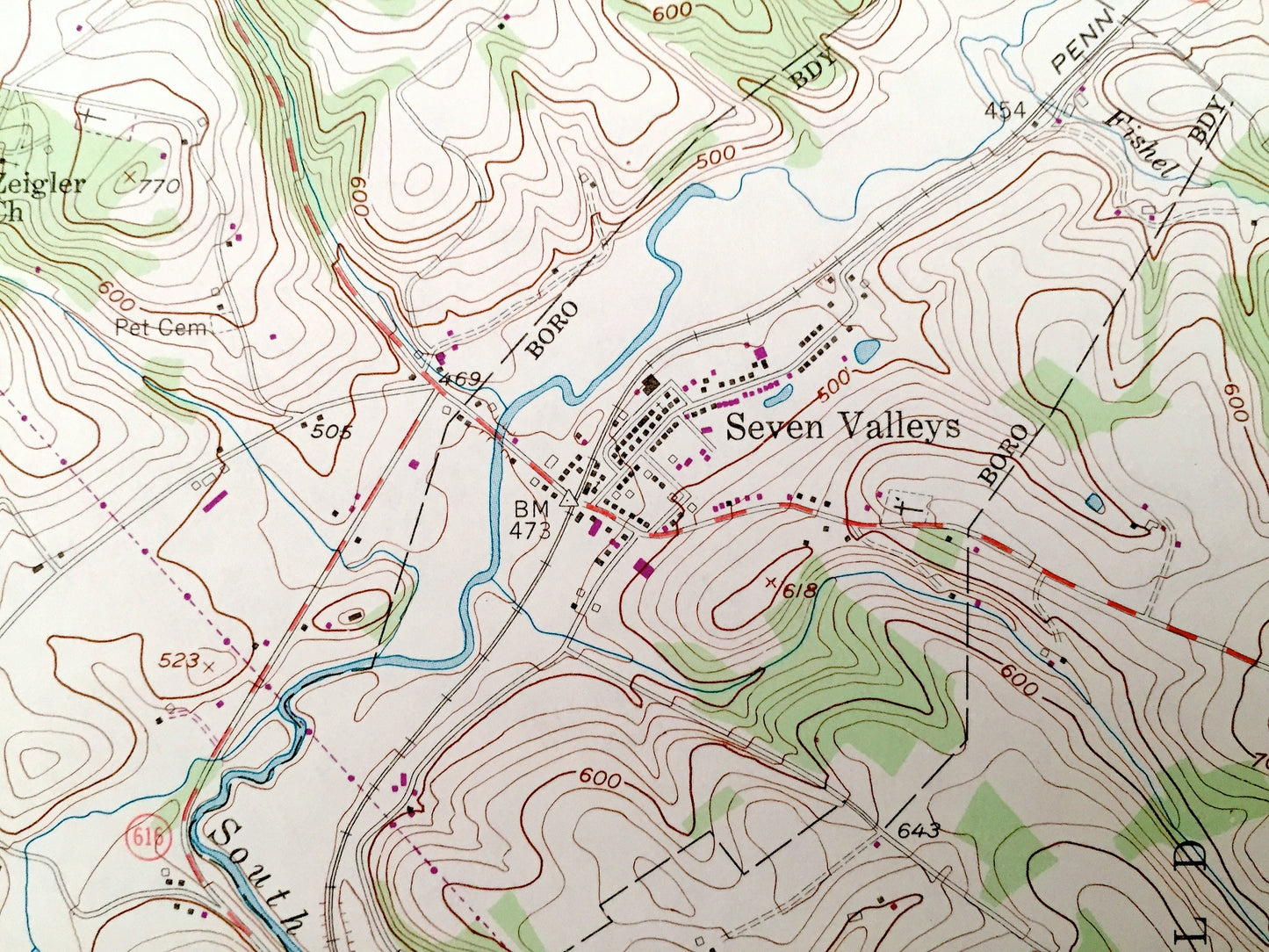 Antique Seven Valleys, Pennsylvania 1953 US Geological Survey Topographic Map – York County, Codorus, North Codorus, Manheim, Springfield