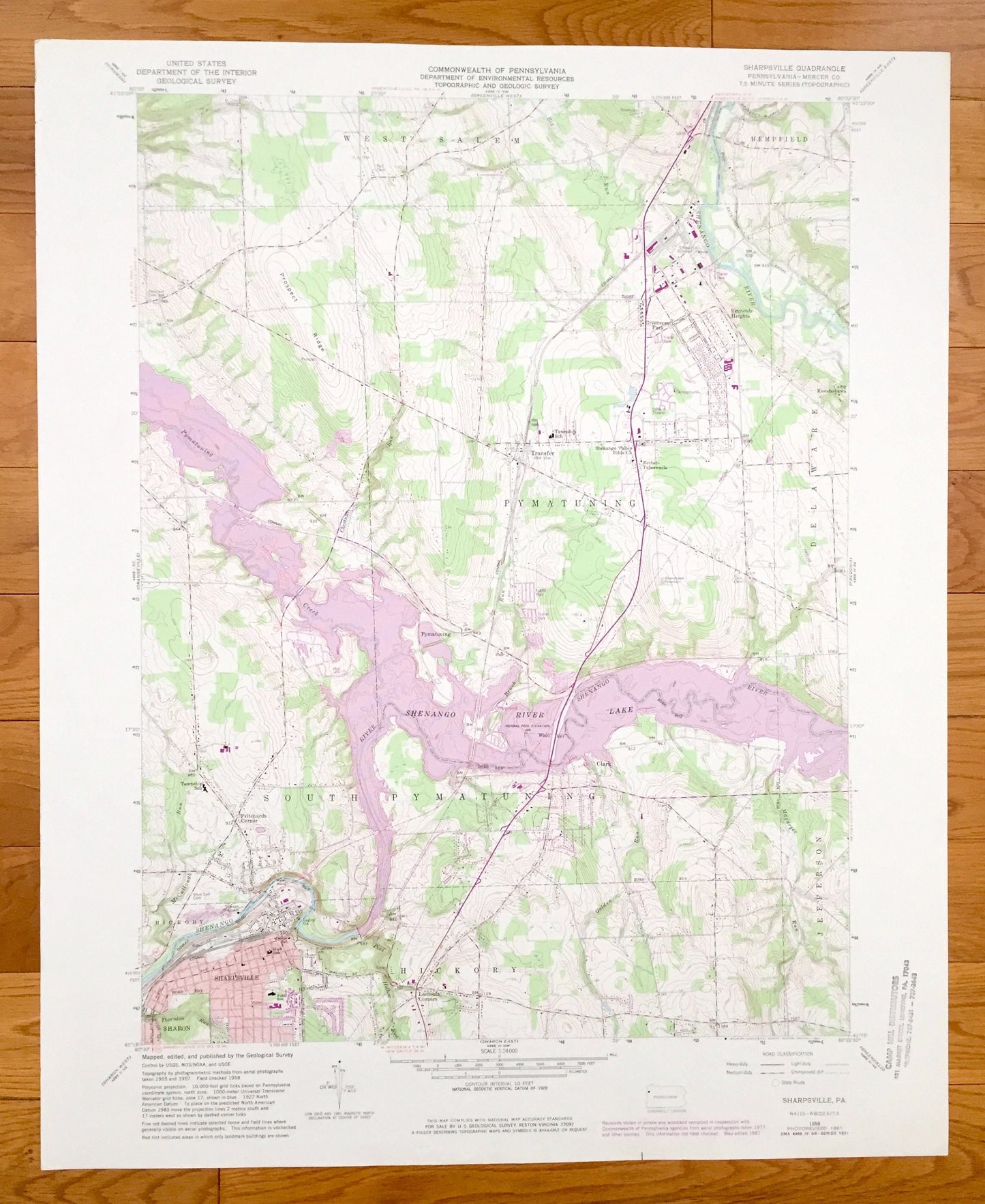 Antique Sharpsville, Pennsylvania 1958 US Geological Survey Topographic Map – Mercer County, South Pymatuning, West Salem, Shenango River PA