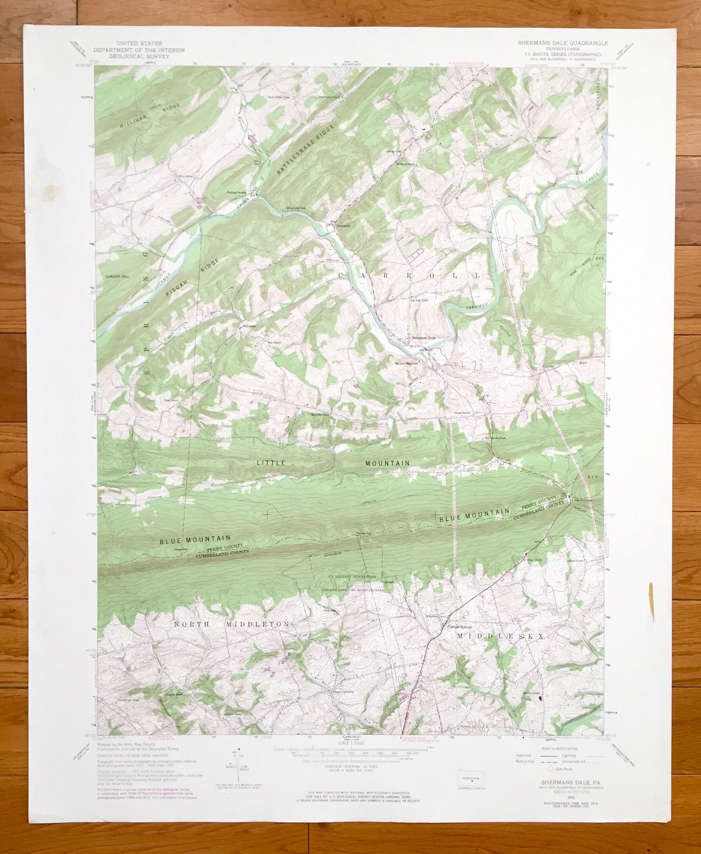 Antique Shermans Dale, Pennsylvania 1952 US Geological Survey Topographic Map – Perry County, Cumberland County, Carroll, North Middleton