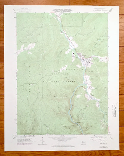 Antique Sheffield, Pennsylvania 1966 US Geological Survey Topographic Map – Warren County, Forest County, Cherry Grove, Mead, Howe, Milltown