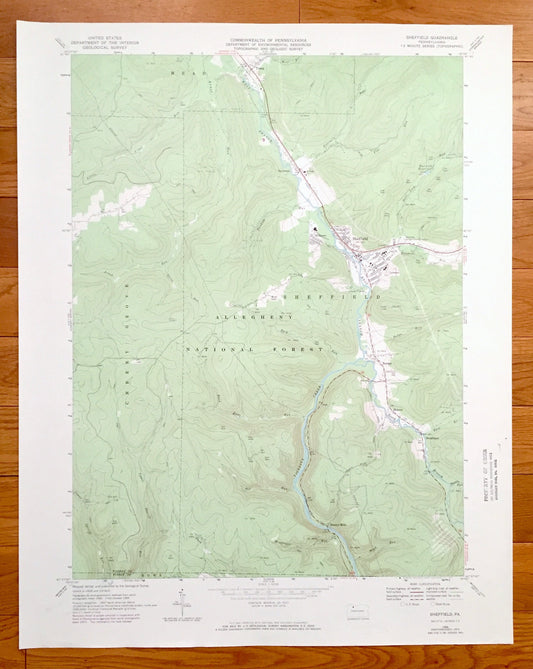 Antique Sheffield, Pennsylvania 1966 US Geological Survey Topographic Map – Warren County, Forest County, Cherry Grove, Mead, Howe, Milltown