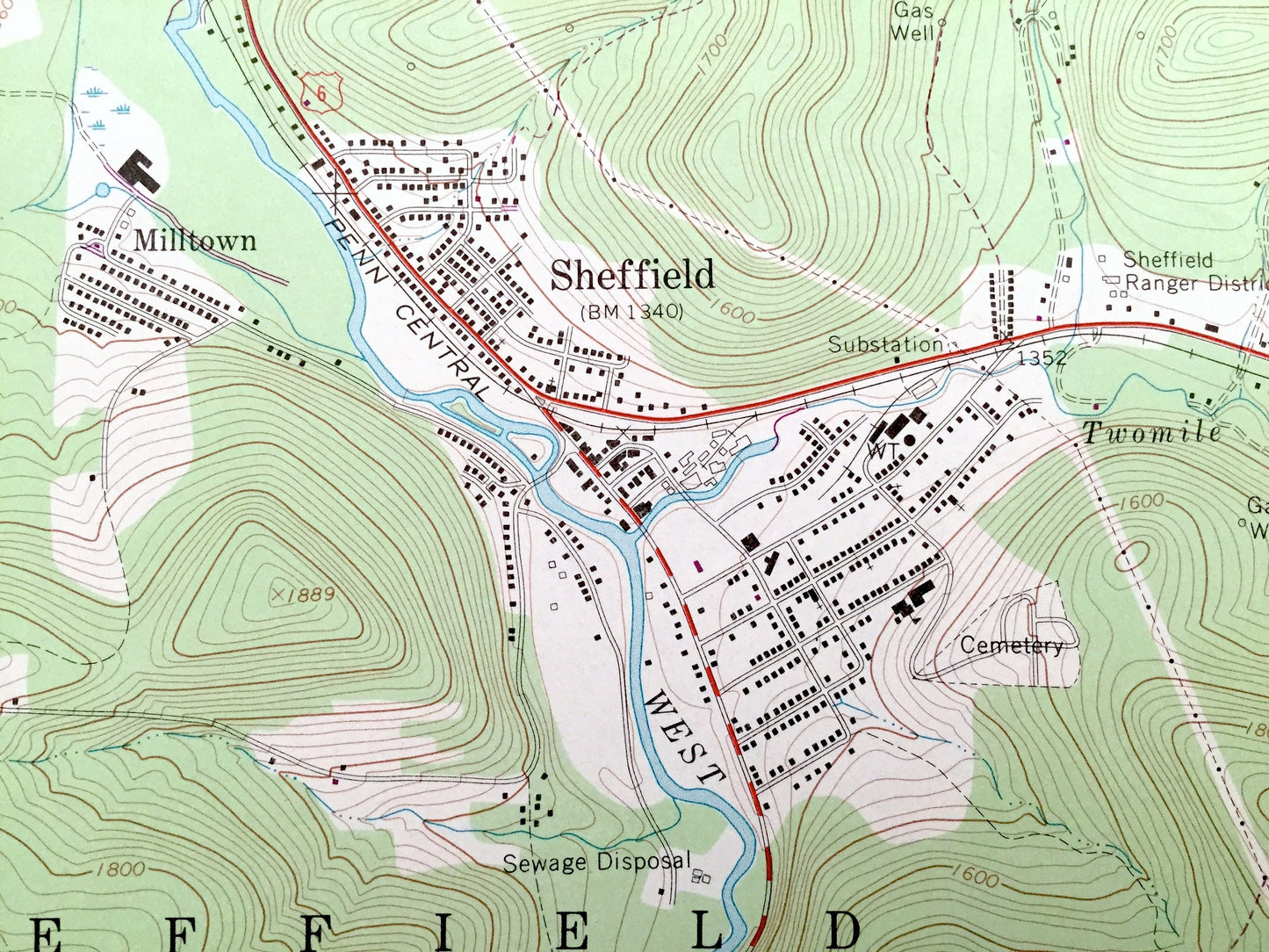 Antique Sheffield, Pennsylvania 1966 US Geological Survey Topographic Map – Warren County, Forest County, Cherry Grove, Mead, Howe, Milltown