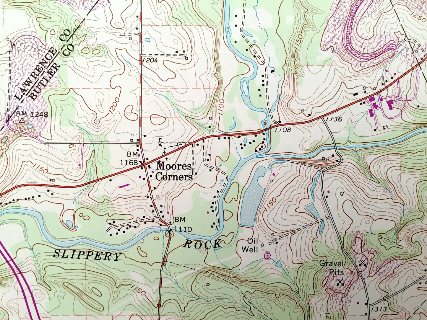 Antique Slippery Rock, Pennsylvania 1961 US Geological Survey Topographic Map – Butler County, Mercer, Lawrence, Worth, Brady, Armstrong, PA