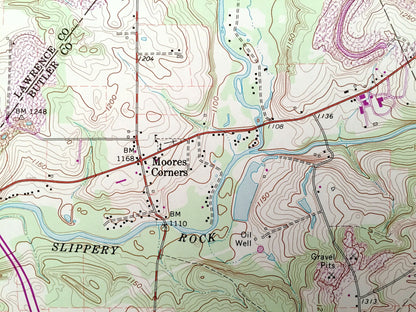 Antique Slippery Rock, Pennsylvania 1961 US Geological Survey Topographic Map – Butler County, Mercer, Lawrence, Worth, Brady, Armstrong, PA