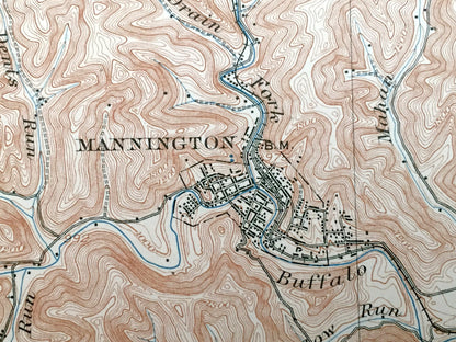 Antique Mannington, West Virginia 1905 US Geological Survey Topographic Map – Marion County, Clay, Springhill, Gilmore, Battelle, Cottontown