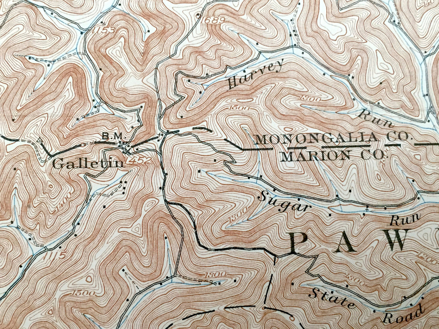 Antique Mannington, West Virginia 1905 US Geological Survey Topographic Map – Marion County, Clay, Springhill, Gilmore, Battelle, Cottontown