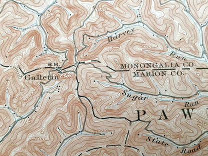Antique Mannington, West Virginia 1905 US Geological Survey Topographic Map – Marion County, Clay, Springhill, Gilmore, Battelle, Cottontown