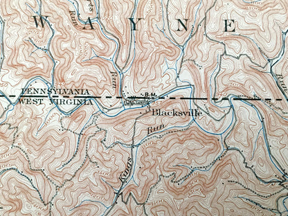 Antique Blacksville, West Virginia 1904 US Geological Survey Topographic Map – Monongalia County, Cass, Pawpaw, Lincoln Winfield Battelle WV