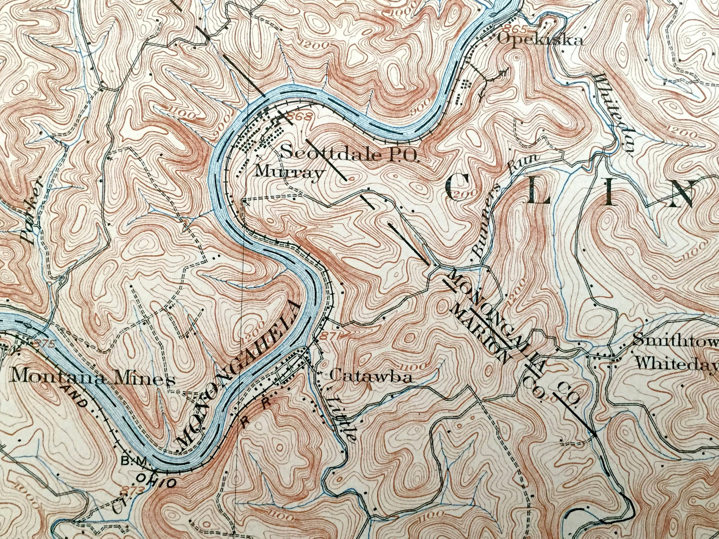 Antique Blacksville, West Virginia 1904 US Geological Survey Topographic Map – Monongalia County, Cass, Pawpaw, Lincoln Winfield Battelle WV