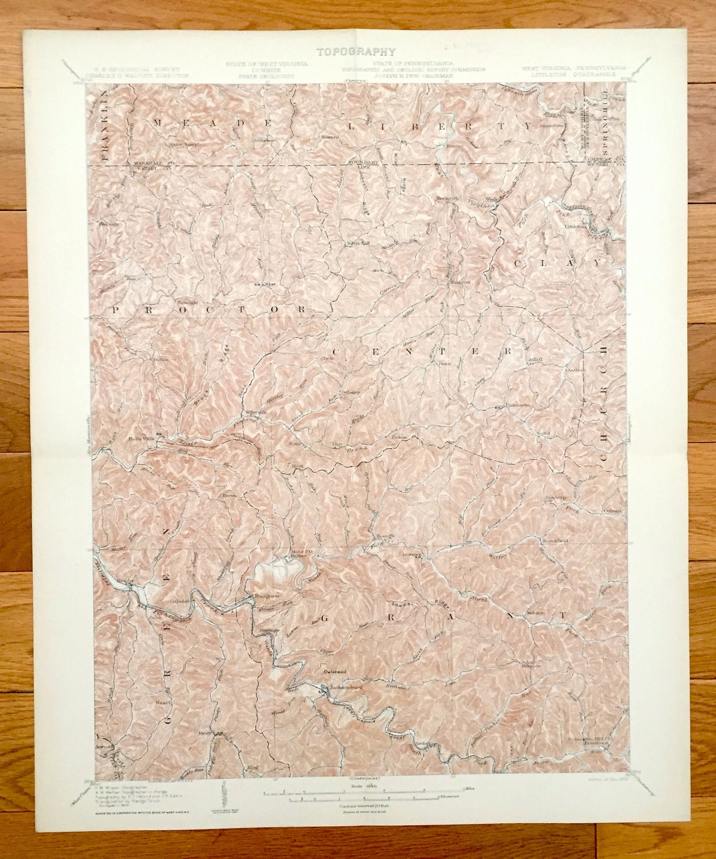 Antique Littleton, West Virginia 1905 US Geological Survey Topographic Map – Wetzel County, Proctor, Galmish, Pinegrove Meade Jacksonburg WV