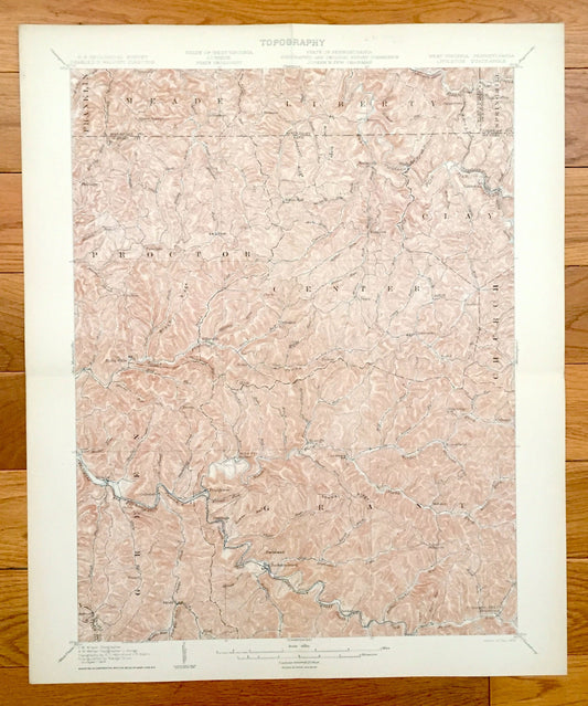 Antique Littleton, West Virginia 1905 US Geological Survey Topographic Map – Wetzel County, Proctor, Galmish, Pinegrove Meade Jacksonburg WV