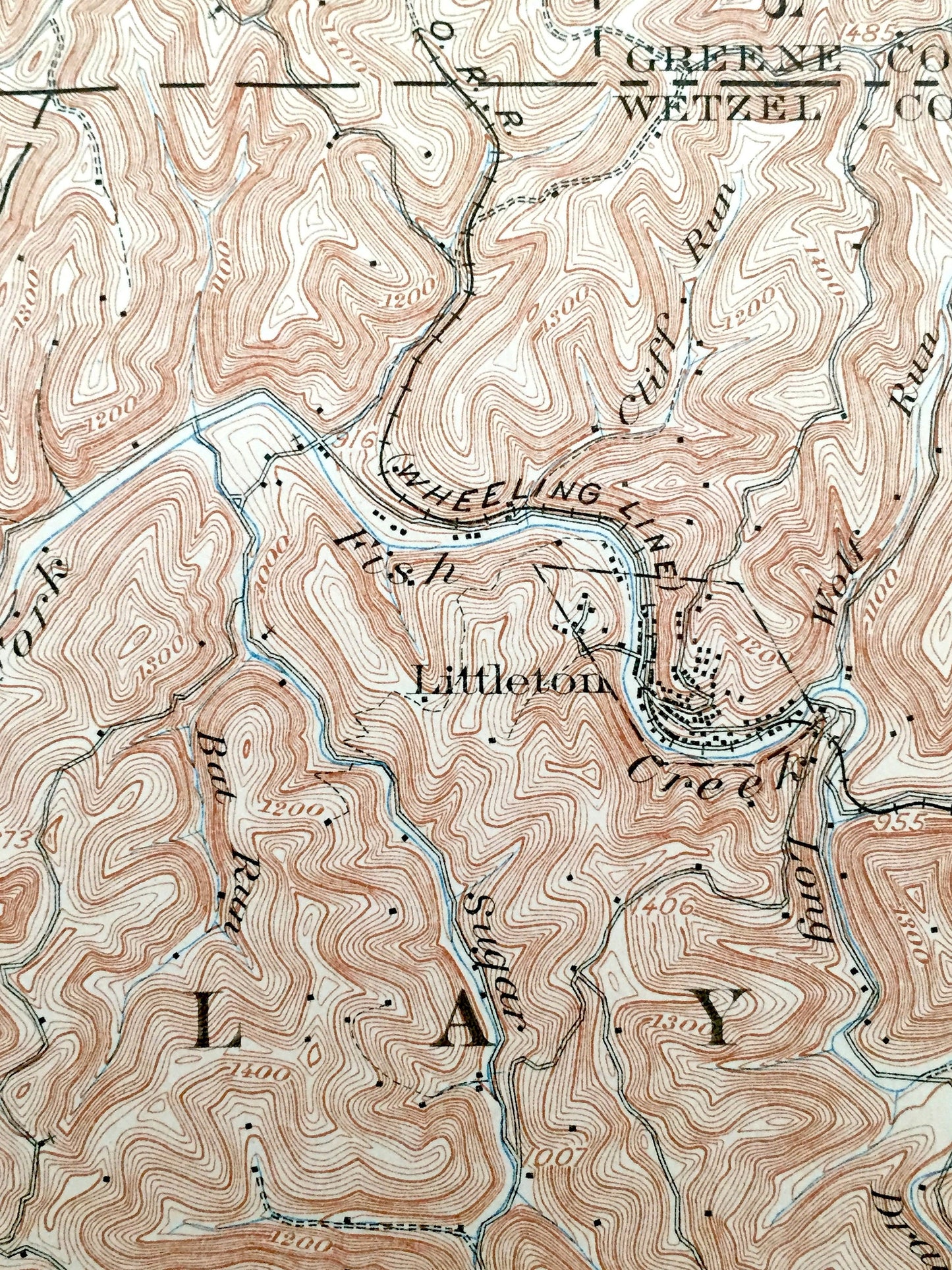 Antique Littleton, West Virginia 1905 US Geological Survey Topographic Map – Wetzel County, Proctor, Galmish, Pinegrove Meade Jacksonburg WV