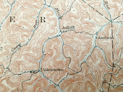 Antique Littleton, West Virginia 1905 US Geological Survey Topographic Map – Wetzel County, Proctor, Galmish, Pinegrove Meade Jacksonburg WV