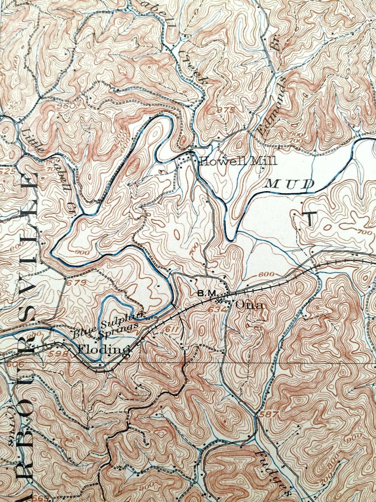 Antique Milton, West Virginia 1902 US Geological Survey Topographic Map – Cabell County, Barboursville, Teays Valley, Carroll, Butler, Grant