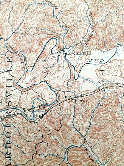 Antique Milton, West Virginia 1902 US Geological Survey Topographic Map – Cabell County, Barboursville, Teays Valley, Carroll, Butler, Grant