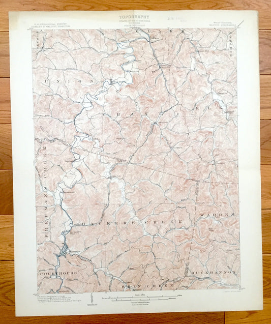 Antique Weston, West Virginia 1904 US Geological Survey Topographic Map – Lewis County, Tenmile, Simpson, Freemans Creek, Courthouse, Dayton