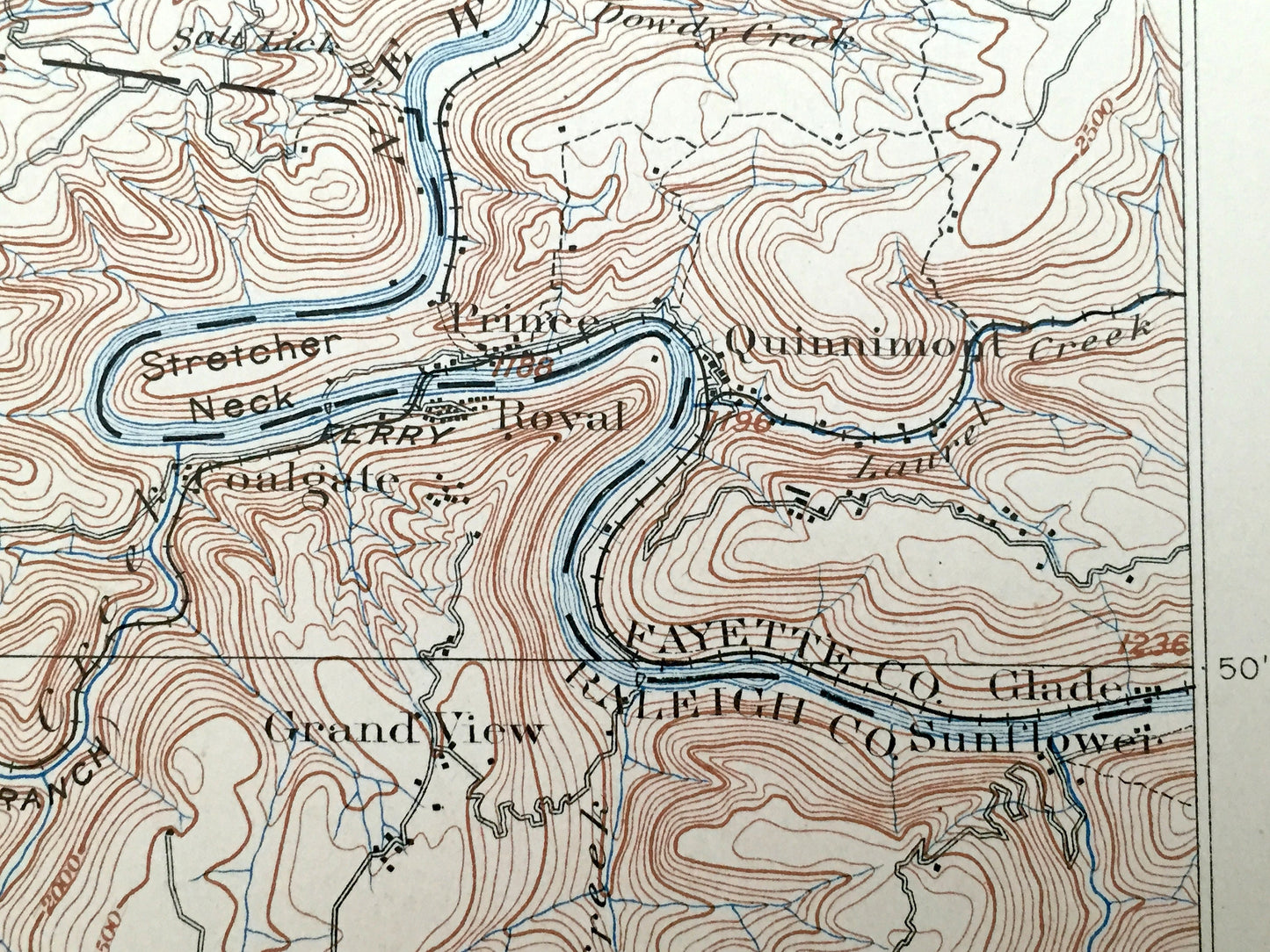 Antique Raleigh, West Virginia 1902 US Geological Survey Topographic Map – Raleigh County, Cedarburg, Beechwood, Lawson, Hampton, Table Rock