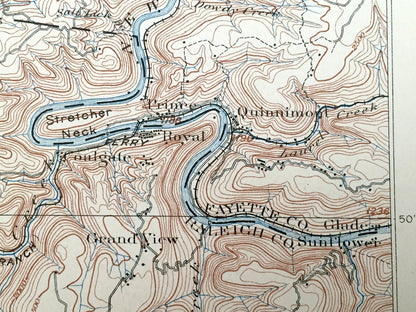 Antique Raleigh, West Virginia 1902 US Geological Survey Topographic Map – Raleigh County, Cedarburg, Beechwood, Lawson, Hampton, Table Rock