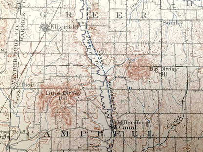 Antique Ditney, Indiana 1902 US Geological Survey Topographic Map – Gibson, Pike, Vanderburg, Dubois, Warrick, Spencer County, Lynnville, IN