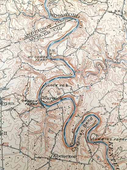 Antique Harrodsburg, Kentucky 1905 US Geological Survey Topographic Map – Mercer County, Bulgin, Cornishville, Shelby, Stanford, Perryville