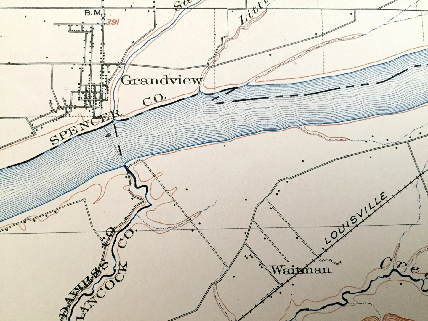 Antique Tell City, Indiana 1903 US Geological Survey Topographic Map – Perry County, Troy, Huff, Knottsville, Scythia Lewisport Grandview IN